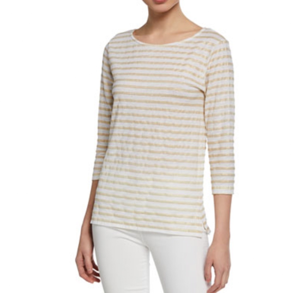 Majestic Filatures Gold Linen Metallic Stripe Deluxe Tee Size 2 NWT